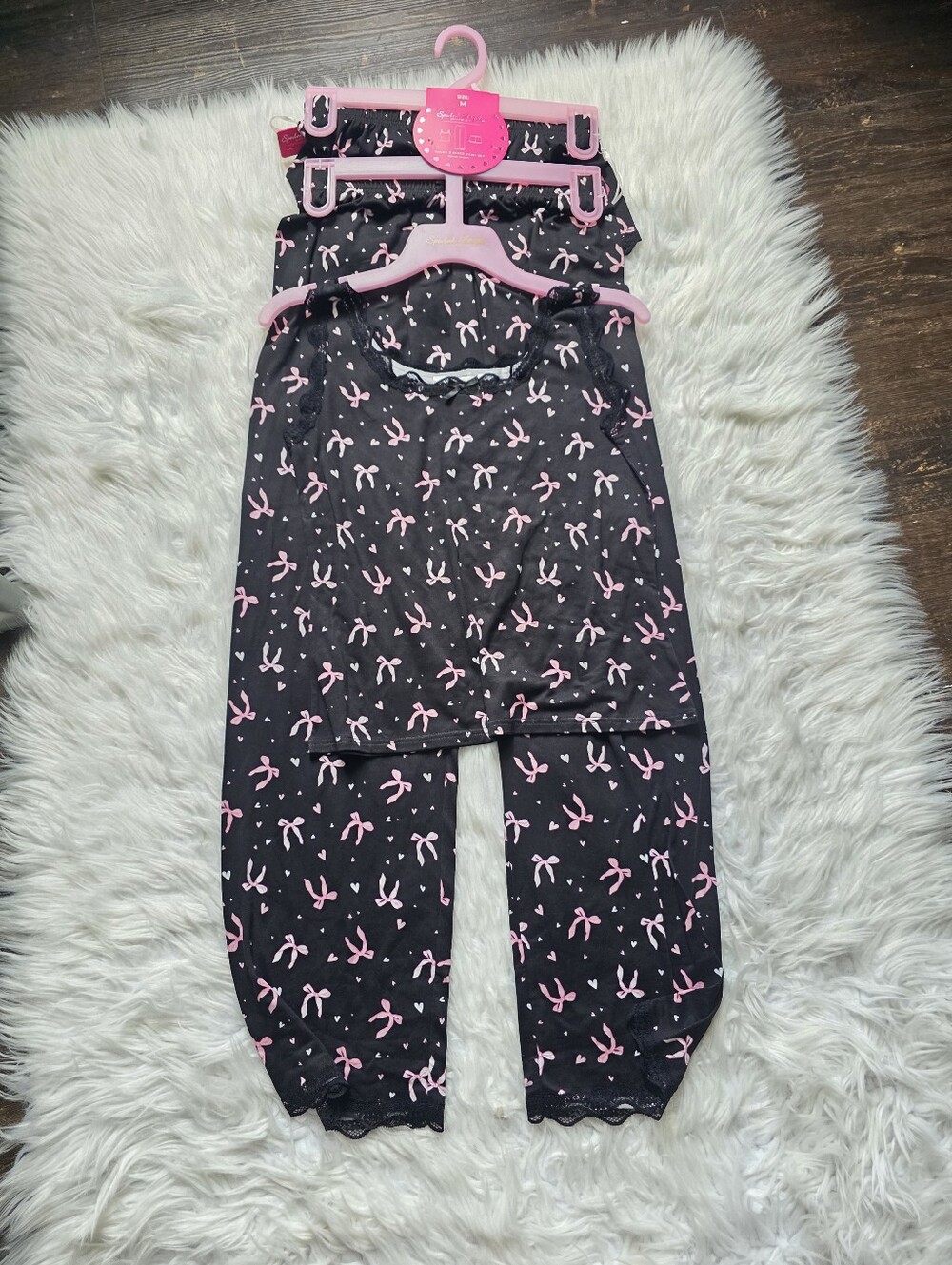 Spoiled Angel Black and Pink Bow-Print Pajama Set